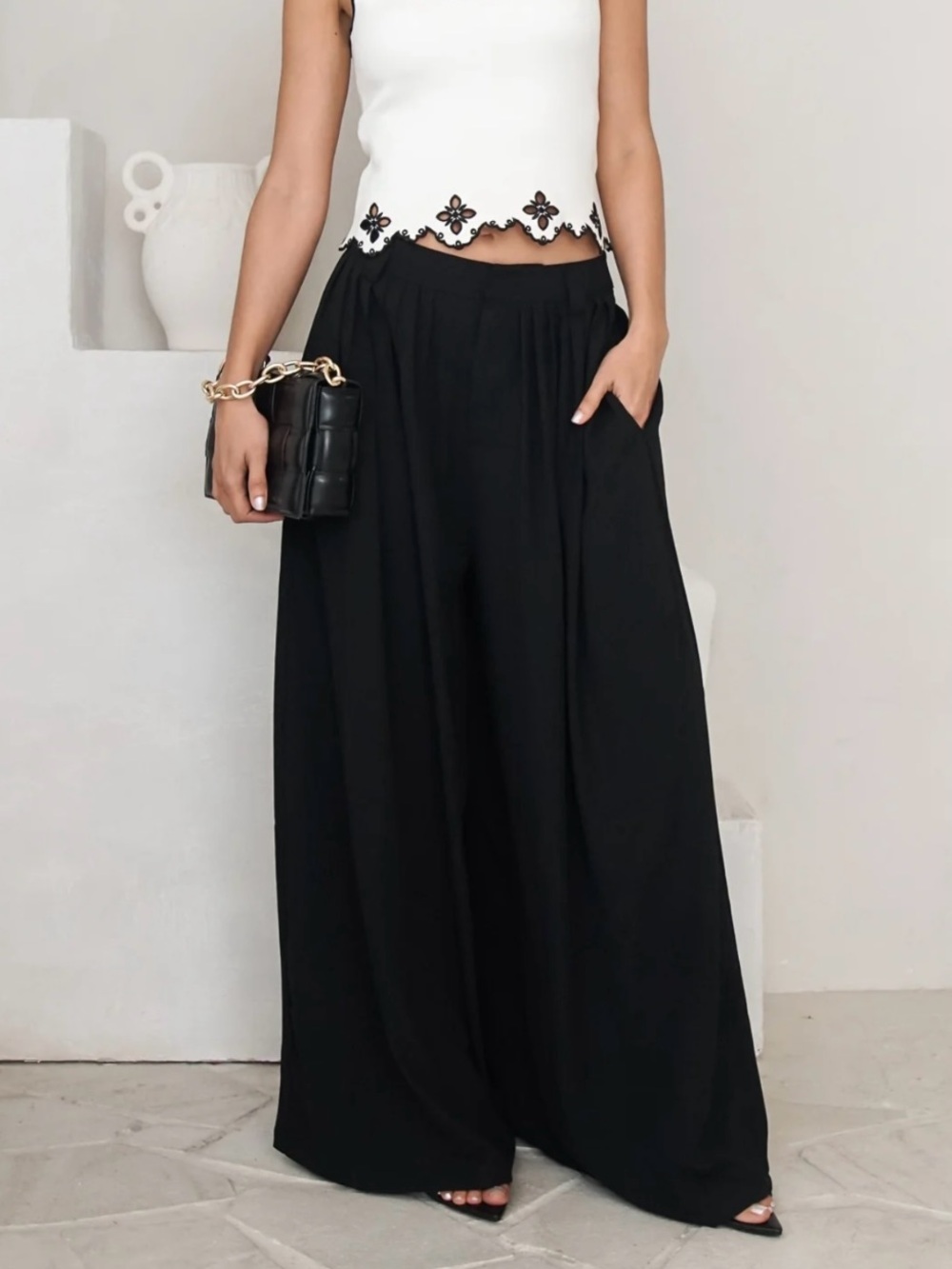 STEPS NY black wide-leg pants Size Large